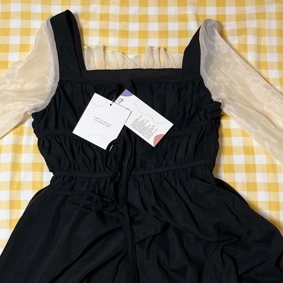 Japanese Style Back Ribbon Sheer Sleeve Dress US 2-4 [With Tag] - Picture 8 of 9